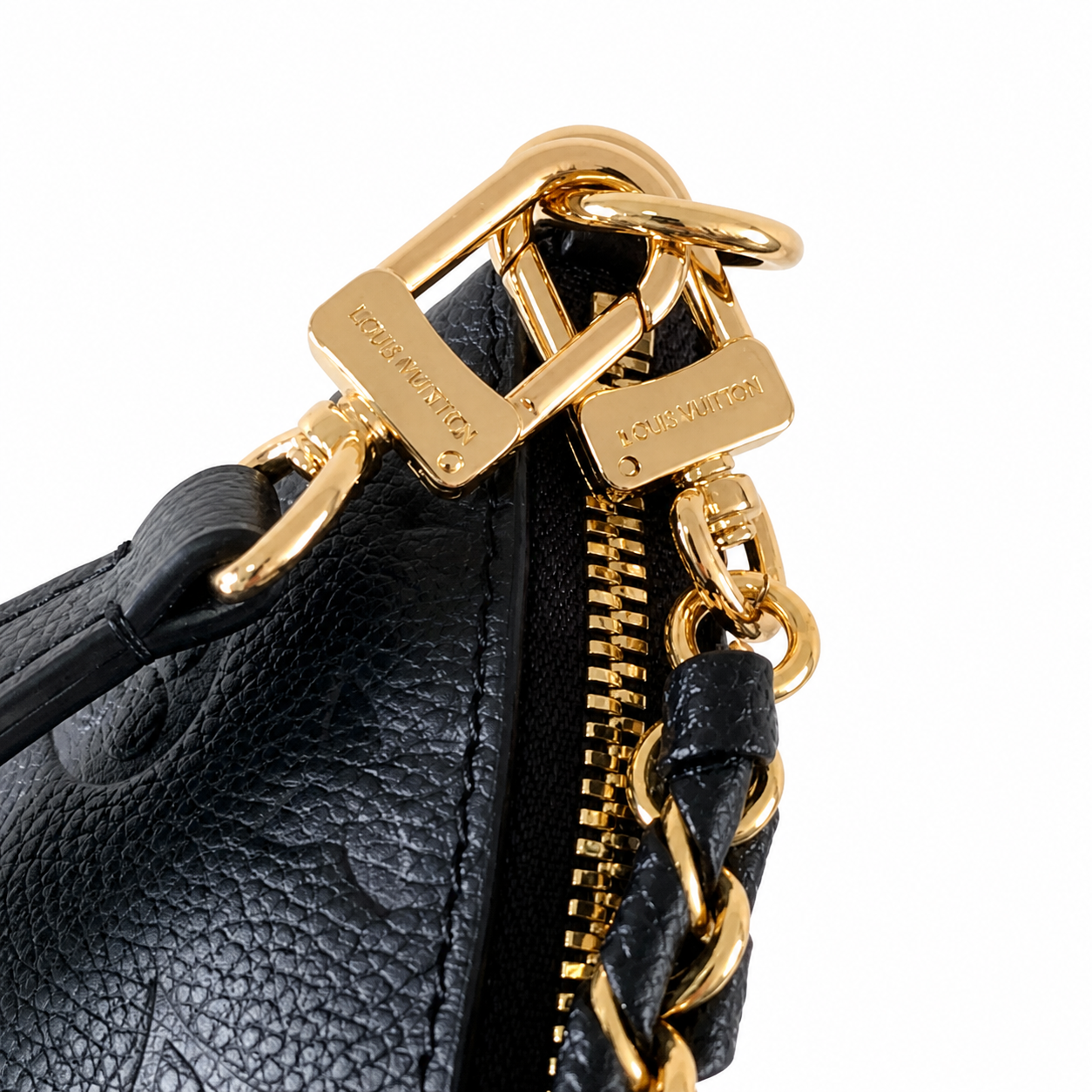 Louis Vuitton Boulogne — Noir Monogram Empreinte, Gold Chain & Bow Zip Pull