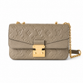 Louis Vuitton Flap Chain Bag — Taupe Empreinte, Square Push-Lock & Chunky Gold Chain