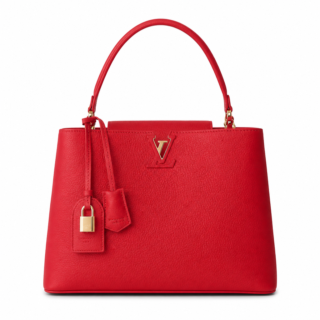 Louis Vuitton Capucines MM — Taurillon Leather in Rouge with Gold LV Lock
