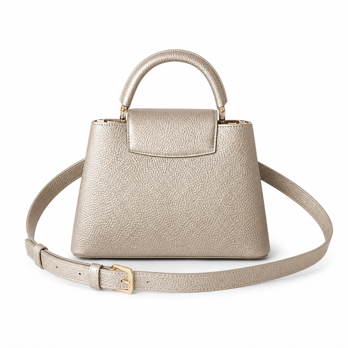 Louis Vuitton Capucines BB — Champagne Gold Taurillon, Mother-of-Pearl LV Clasp & Floral Corners