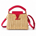 Louis Vuitton Capucines Mini — Hand-Woven Raffia & Raspberry Red