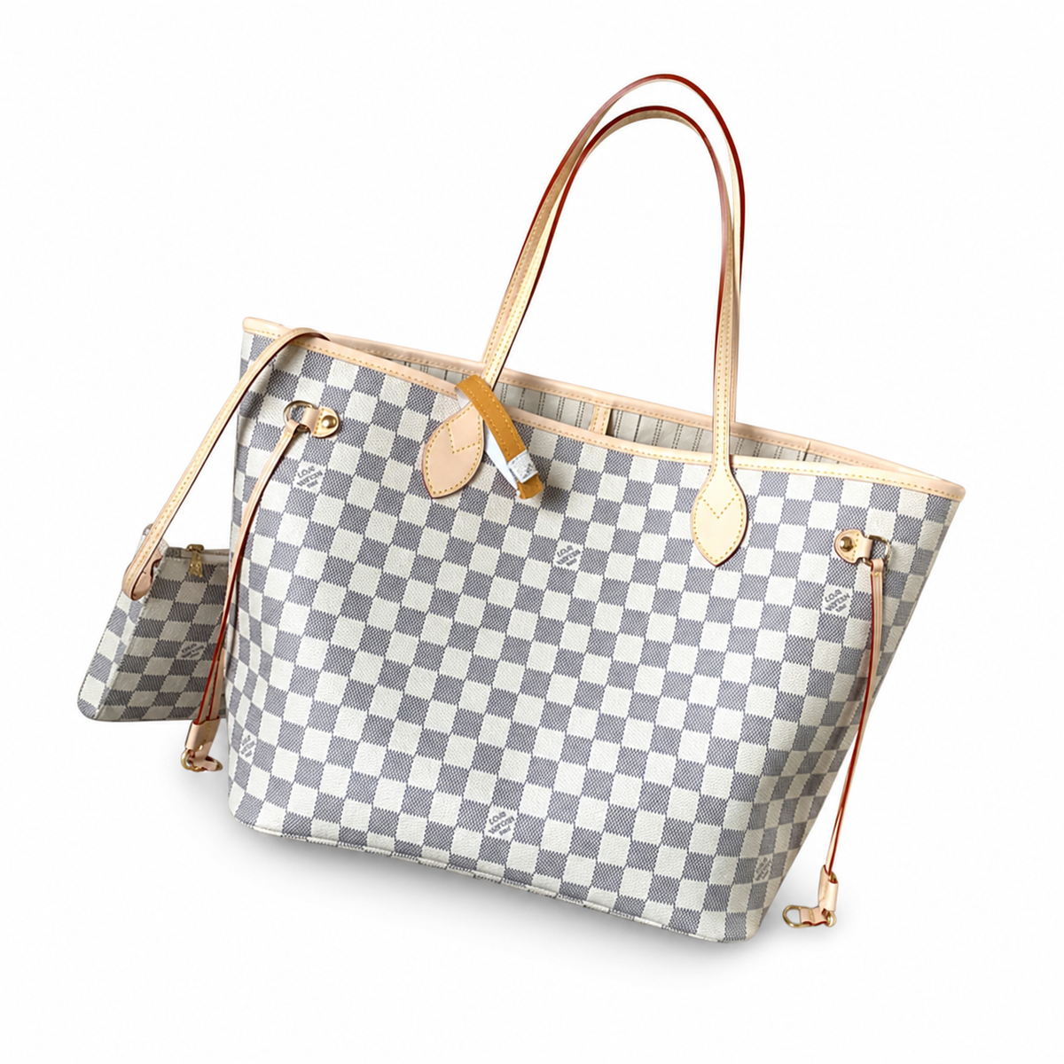 Louis Vuitton Neverfull MM — Damier Azur, Red Side Trim & Pochette