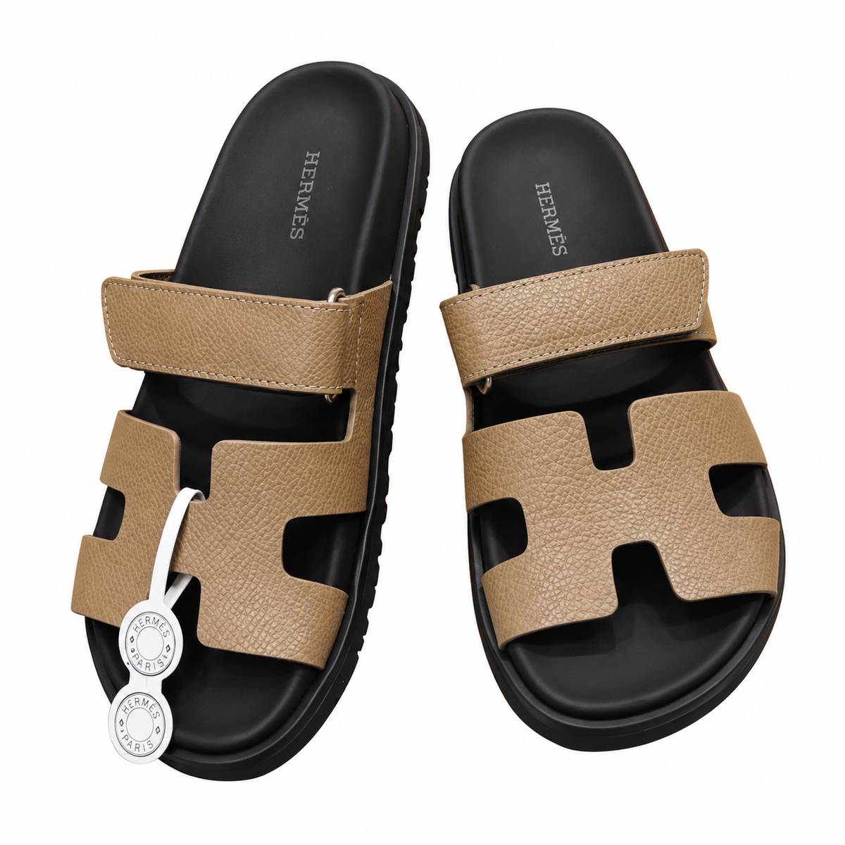 Hermès Sand Beige Grained Leather Slides