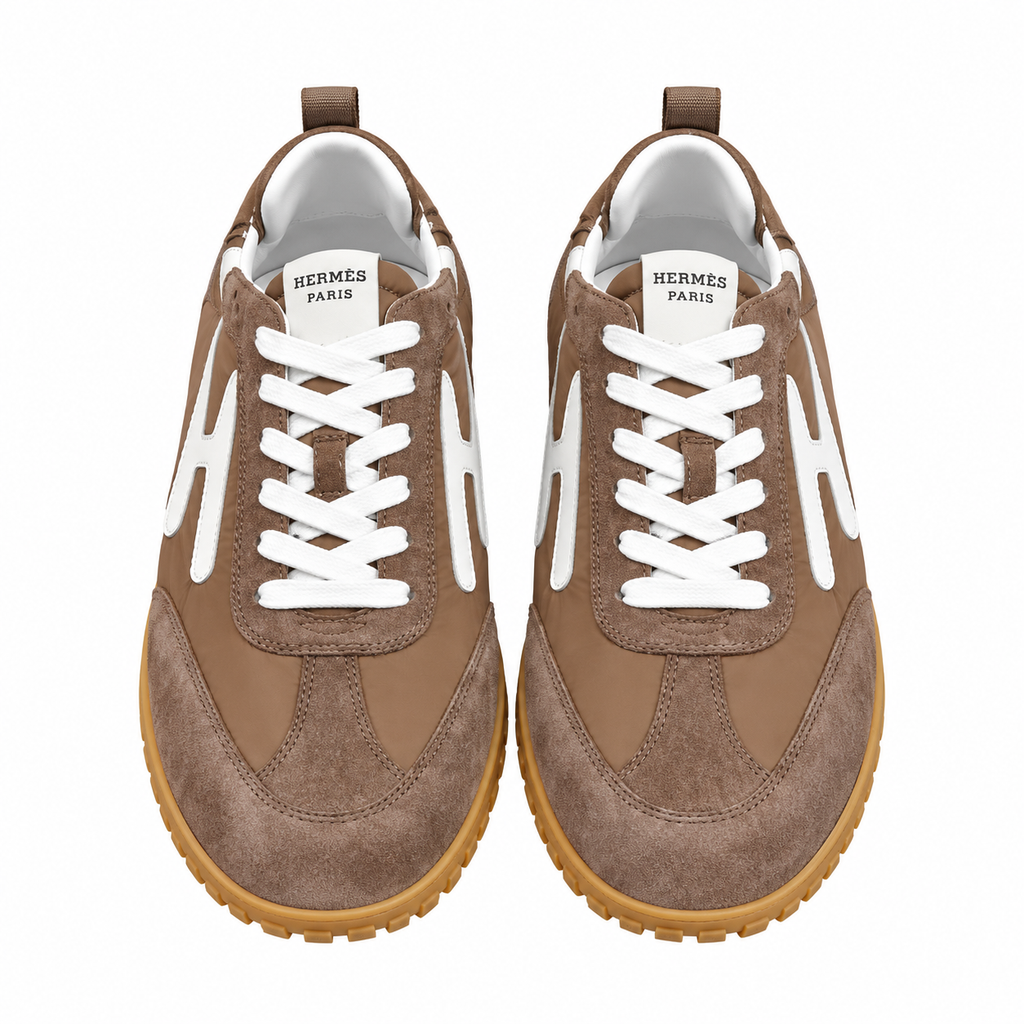 Hermès Brown Paneled Sneakers with White Trim