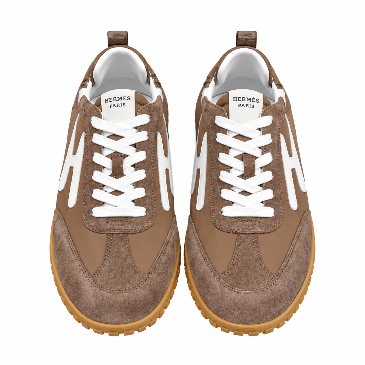 Hermès Brown Paneled Sneakers with White Trim