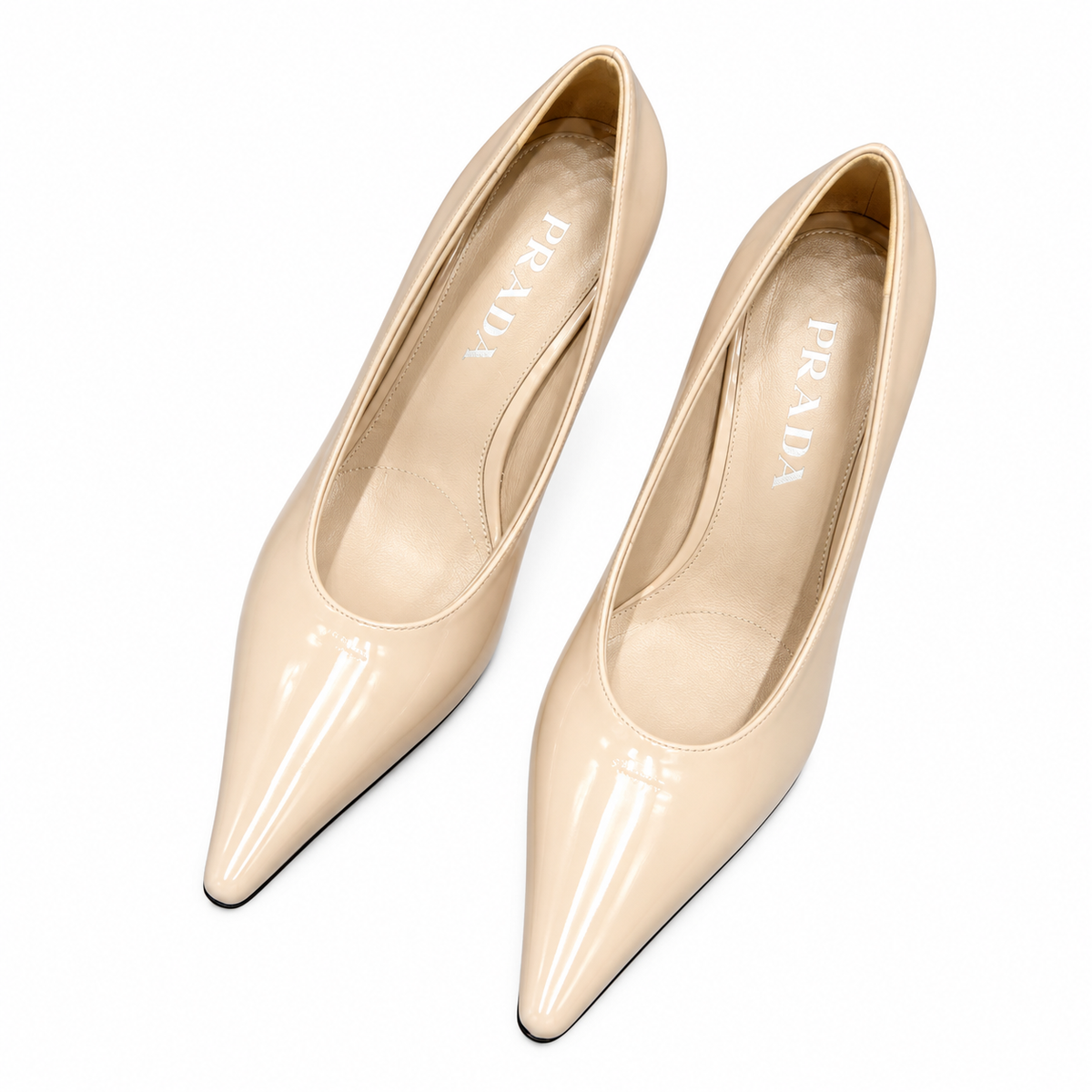 Prada Beige Glossy Pointed-Toe Closed-Back Pumps