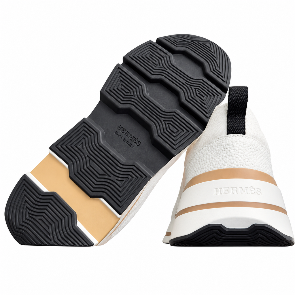 Hermès White Mesh Lace-Up Sneakers | Tan Trim