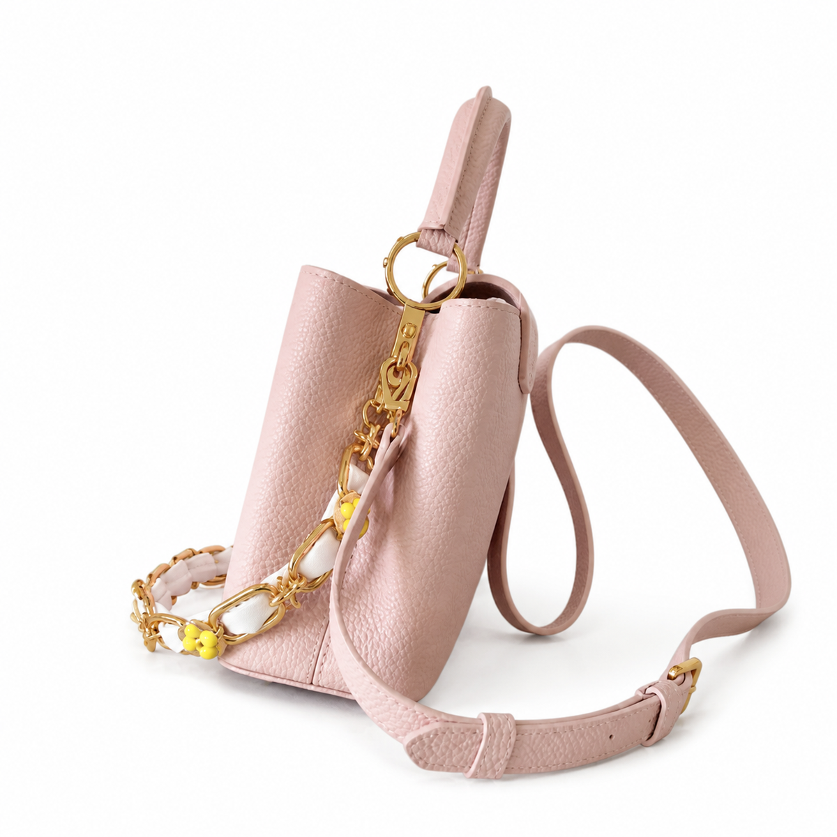 Louis Vuitton Capucines — Taurillon Leather in Rose Poudre with Yellow Flower Enamel Chain
