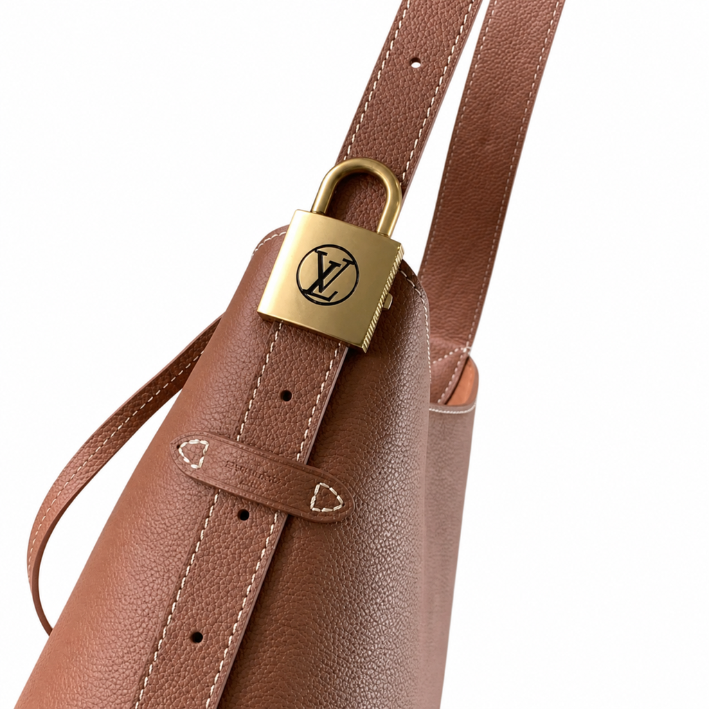 LV Rose Pink Grained Leather Shoulder Bucket Bag | With Monogram Coin Purse