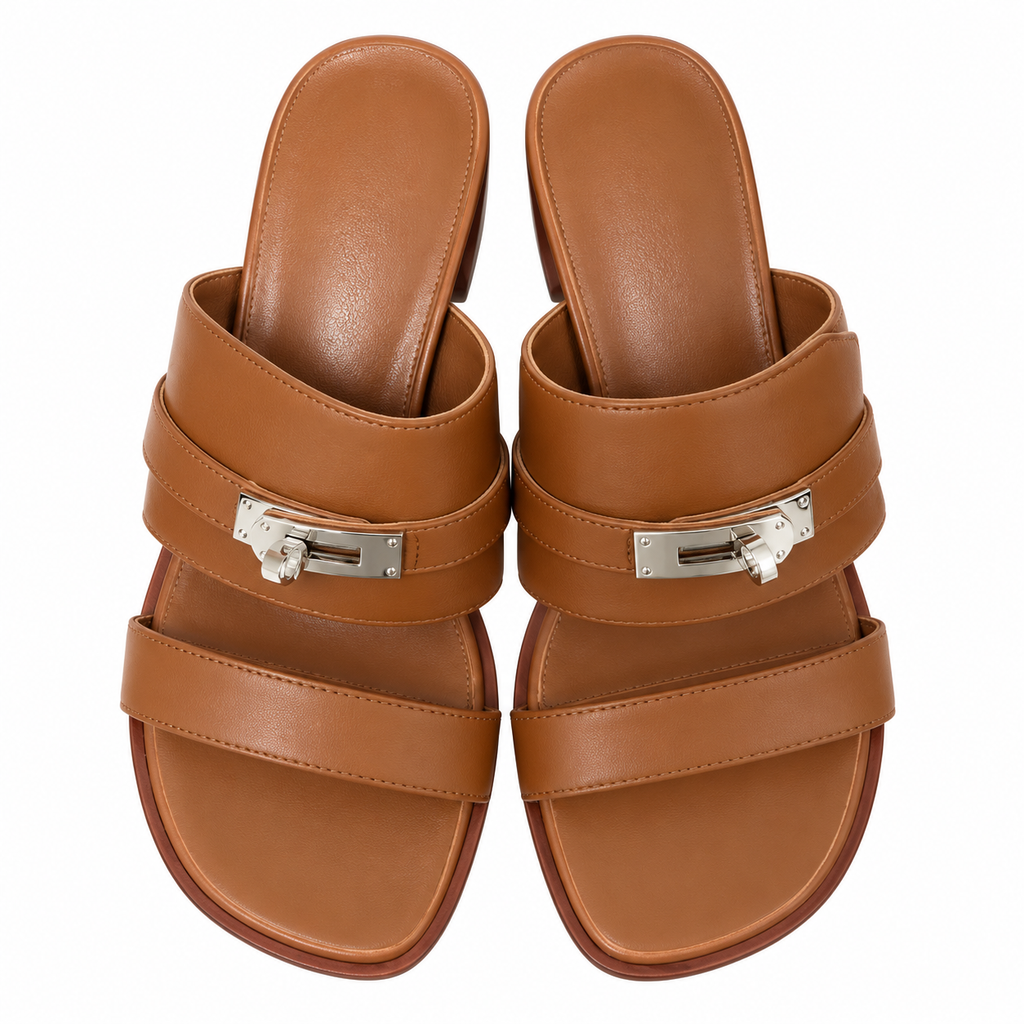 Hermès Brown Block-Heel Sandals | Silver Lock