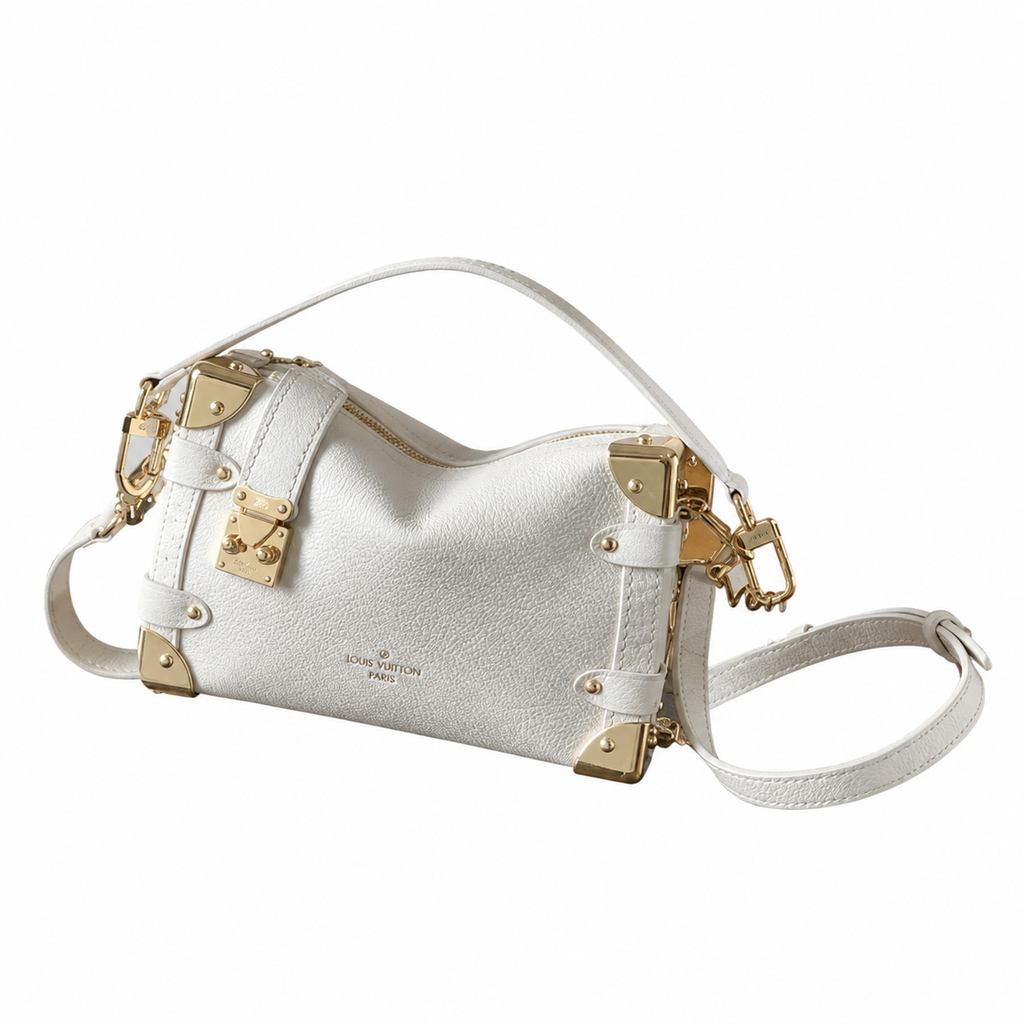 Louis Vuitton Petite Malle Souple — Blanc Empreinte, Gold Corner Fittings & Leather Strap