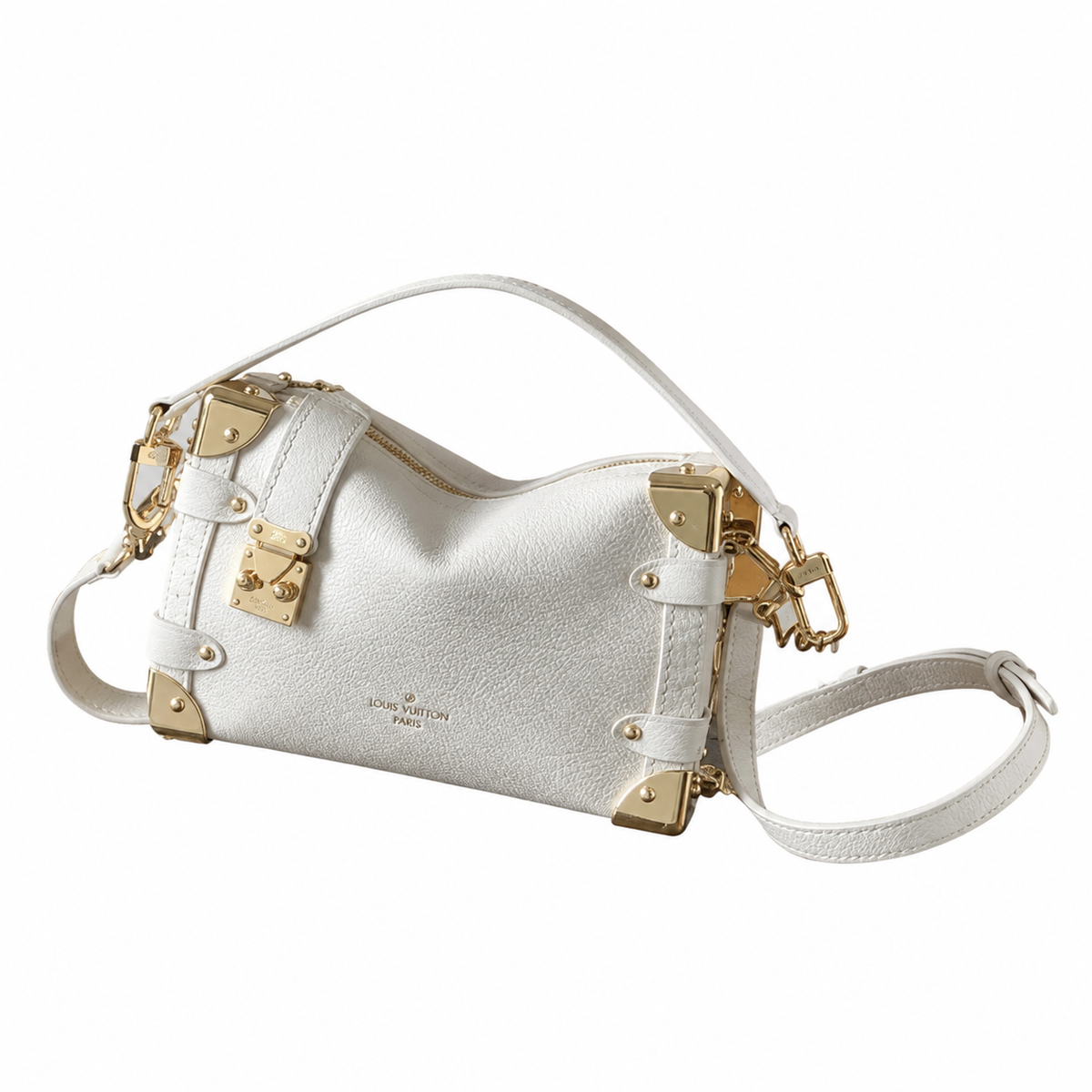 Louis Vuitton Petite Malle Souple — Blanc Empreinte, Gold Corner Fittings & Leather Strap