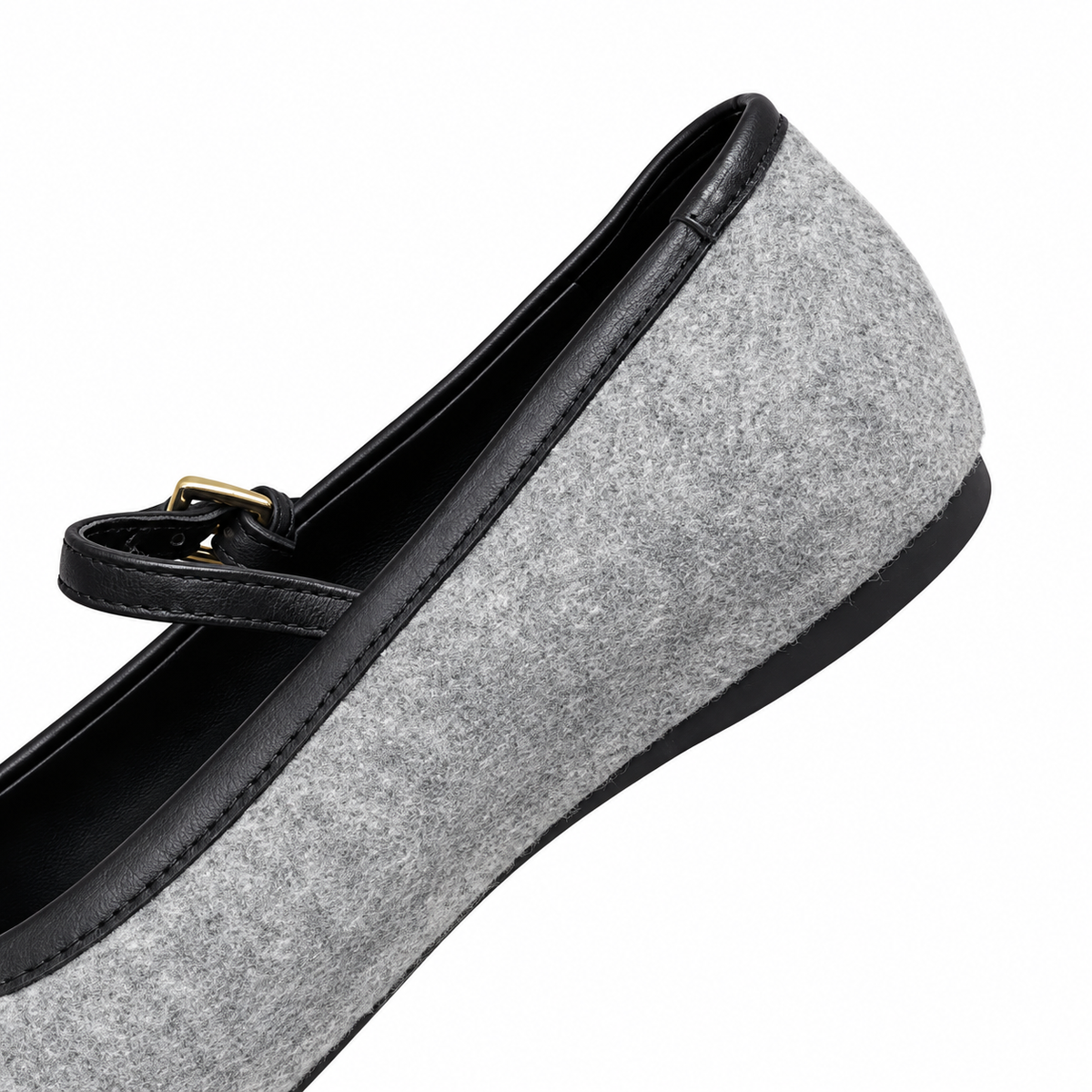 Prada Grey Textured Mary Jane Ballet Flats