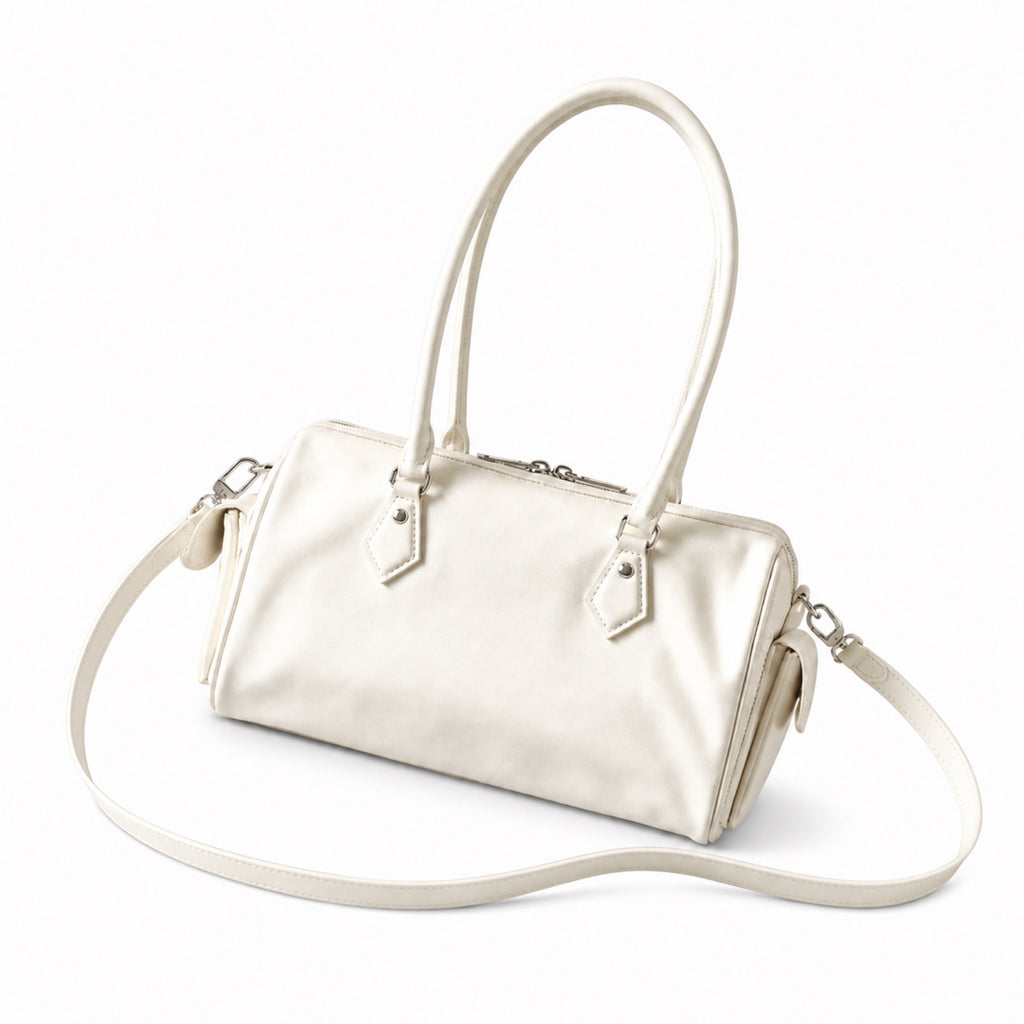 Louis Vuitton Mini Boston — Blanc Ivoire Smooth Calfskin, Dual Top Handles, Detachable Strap & Monogram Tag