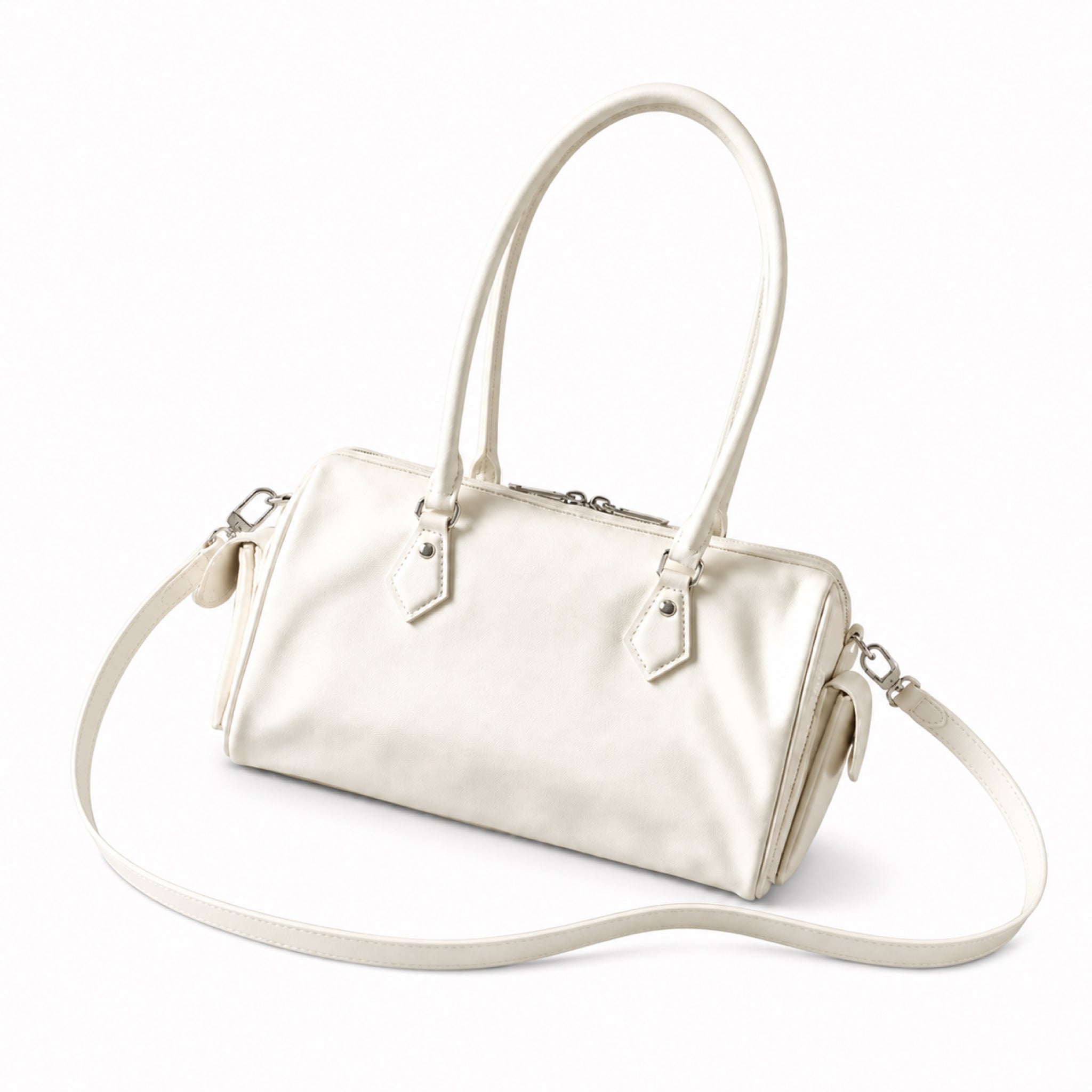 Louis Vuitton Mini Boston — Blanc Ivoire Smooth Calfskin, Dual Top Handles, Detachable Strap & Monogram Tag