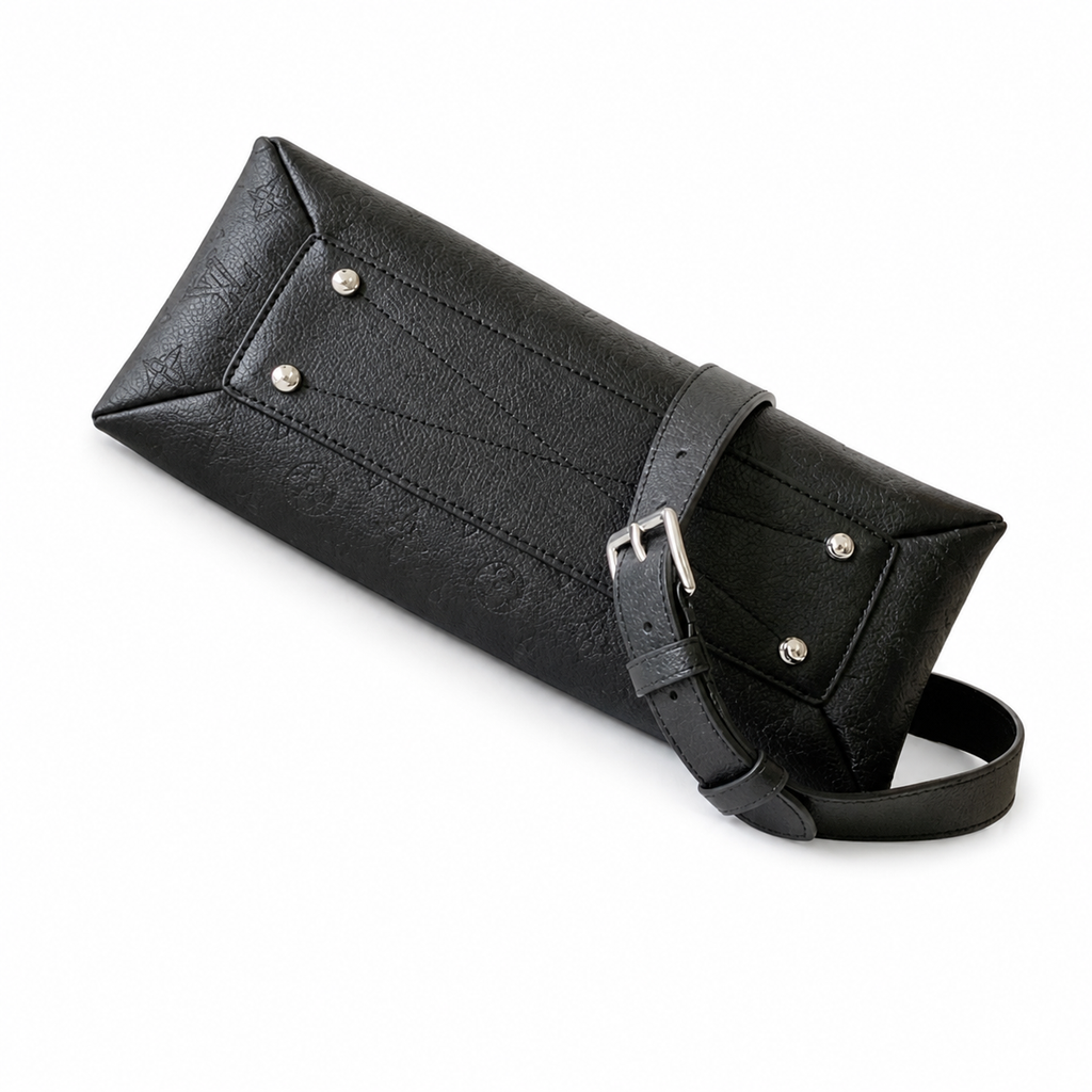 Louis Vuitton Mahina Belt Bag — Noir Black Triangular Cone, Silver Chain & Adjustable Belt Strap