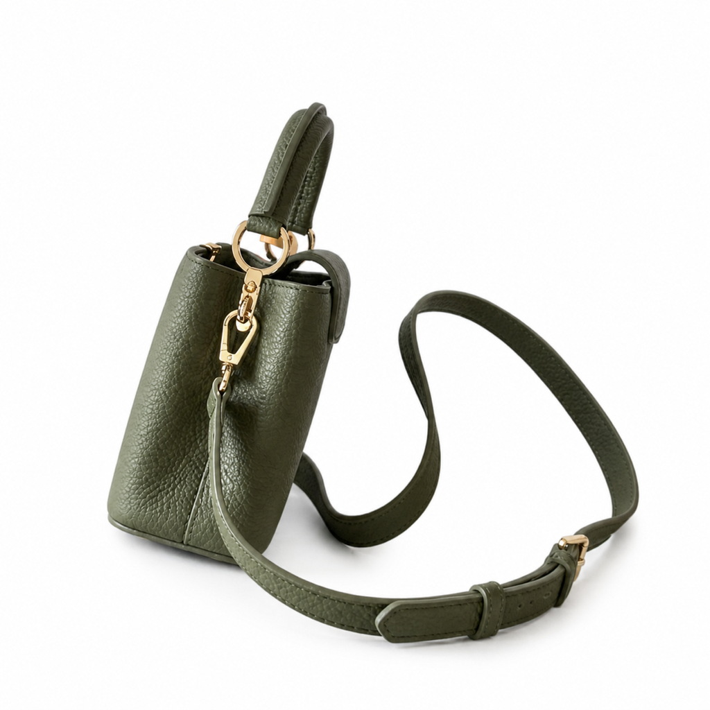 Louis Vuitton Capucines BB & Mini — Khaki Vert Taurillon, Gold LV Clasp & Orange Contrast Strap