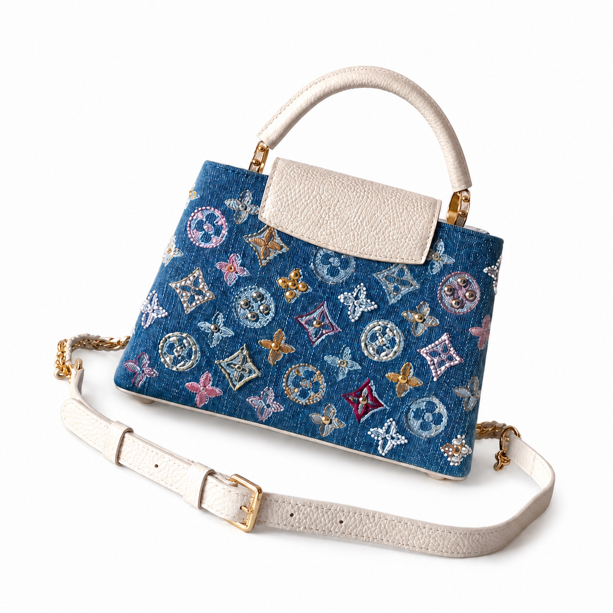Louis Vuitton Capucines Mini — Indigo Monogram Denim, Hand-Embroidered Pearl & Crystal