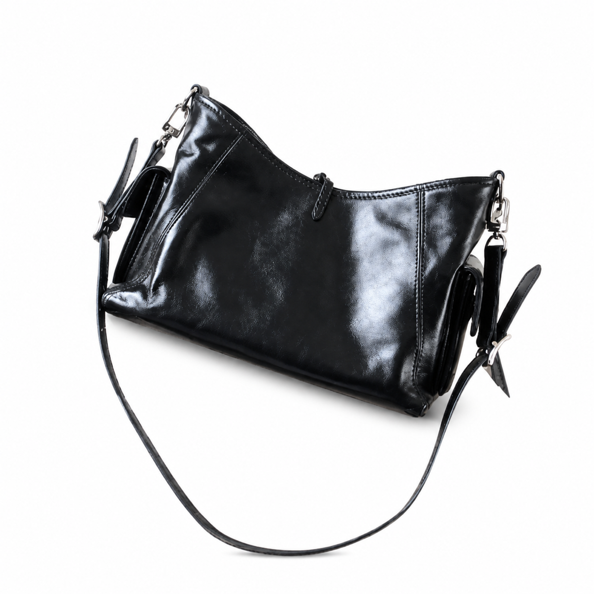 Louis Vuitton Large Shoulder Bag — Noir Glazed Calfskin, Silver Chain Edge Trim & Empreinte Strap