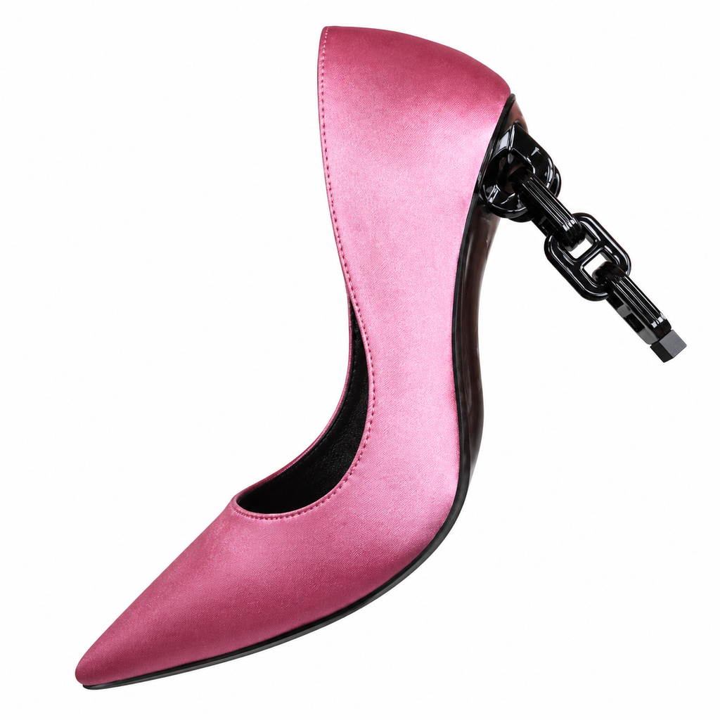 Hermès Pink Pointed-Toe Pumps with Chain-Link Heel