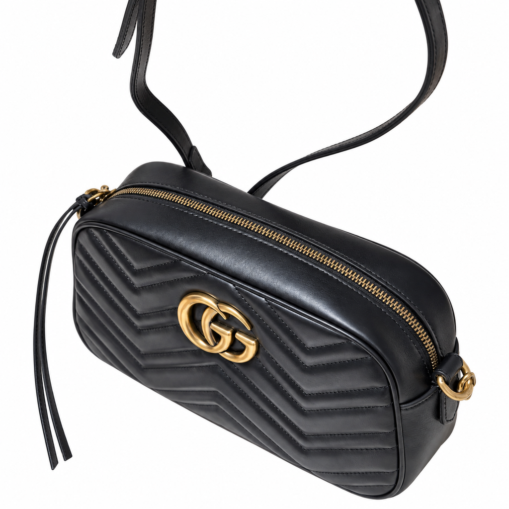 Gucci GG Marmont Small Camera Bag in Black Matelassé