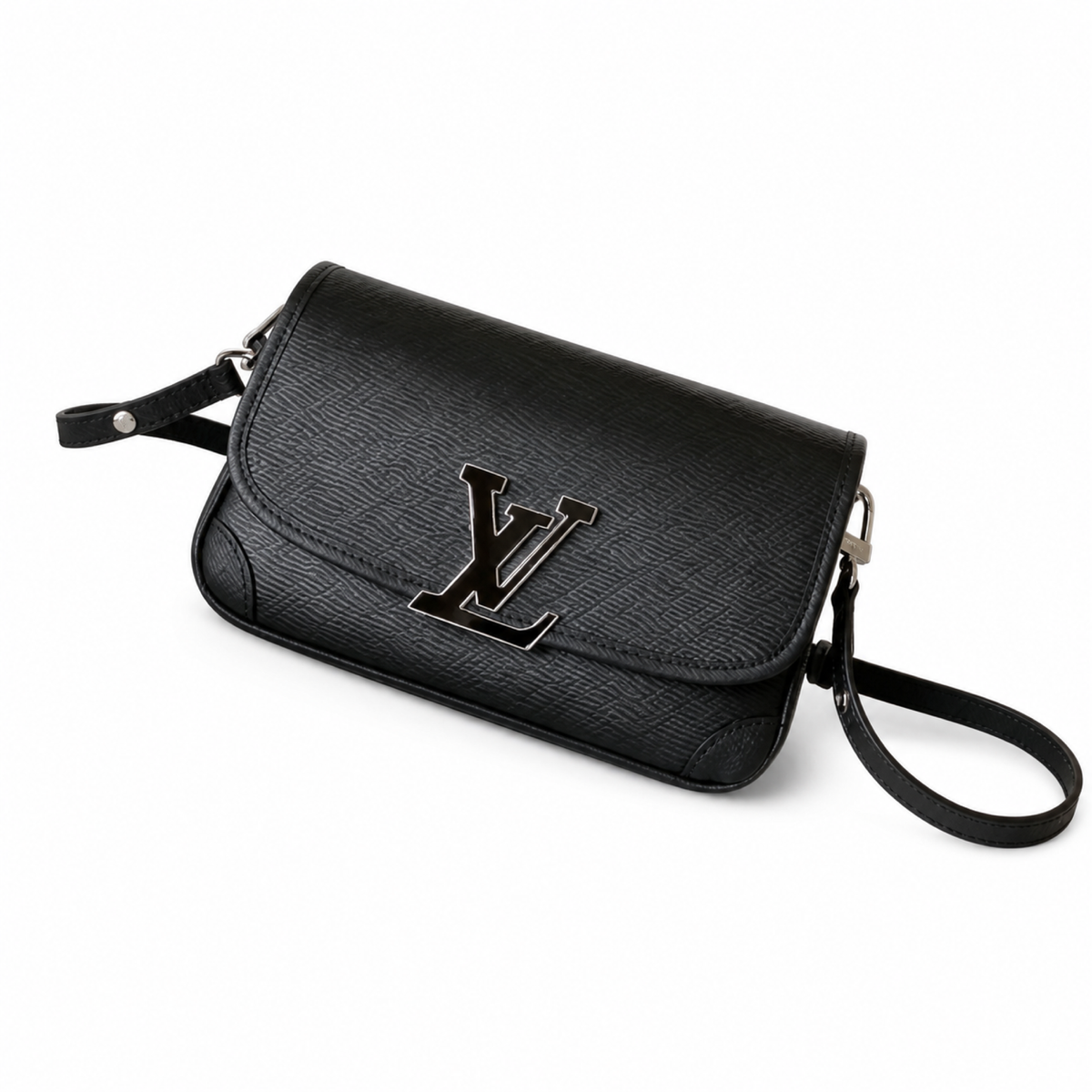 Louis Vuitton Flap Crossbody — Black Epi Leather, Silver Flip-Lock & Violet Suede Interior