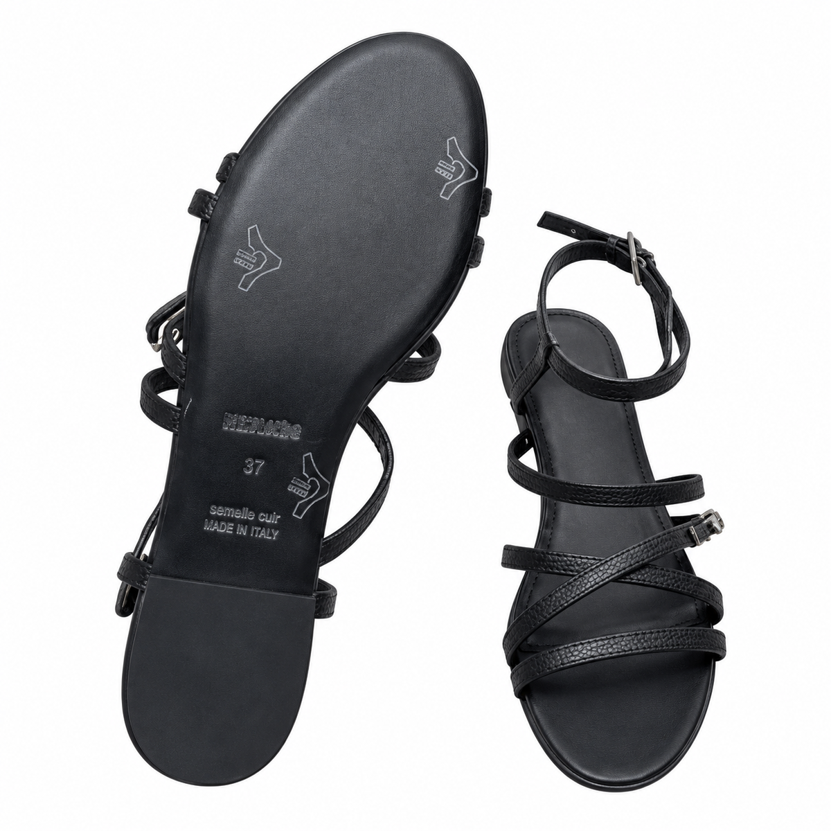 Hermès Black Strappy Flat Ankle-Strap Sandals