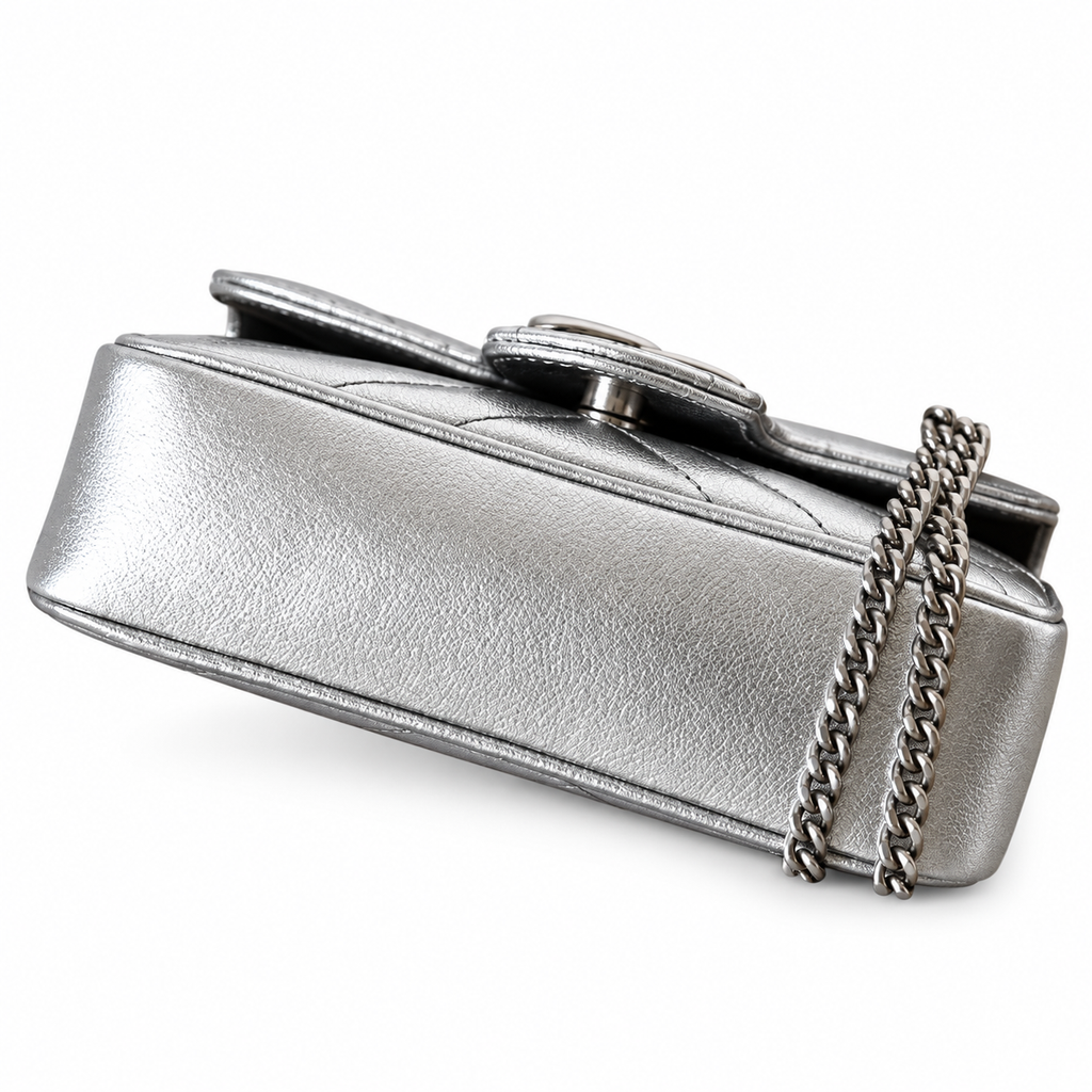 Gucci GG Marmont Mini Bag in Silver Metallic Leather