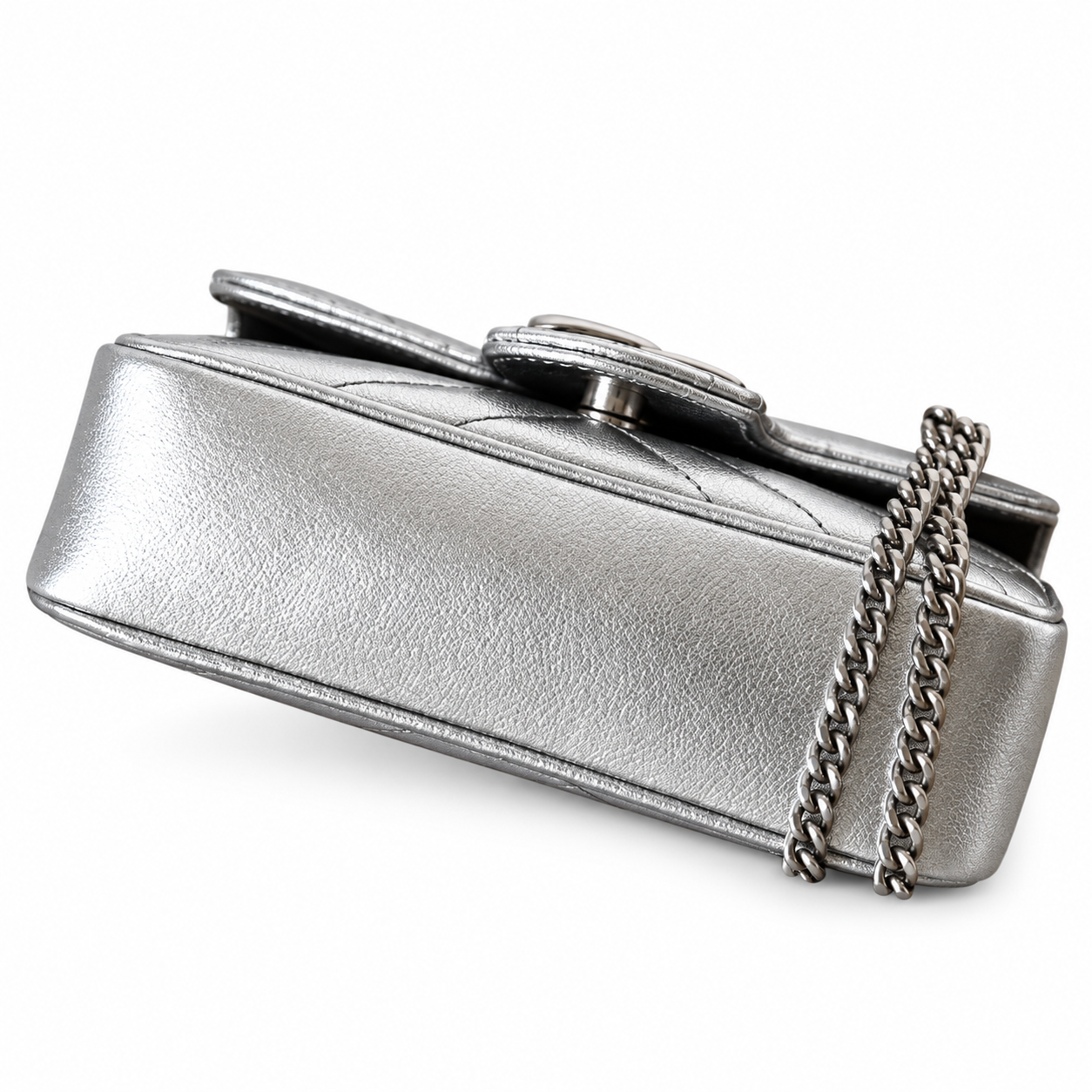 Gucci GG Marmont Mini Bag in Silver Metallic Leather