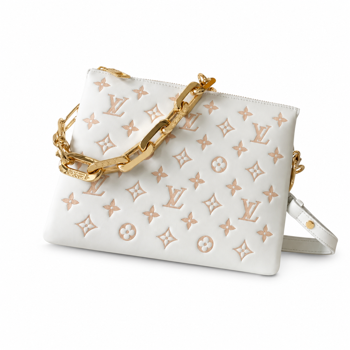 Louis Vuitton Coussin PM — Monogram Embossed Lambskin in White & Rose