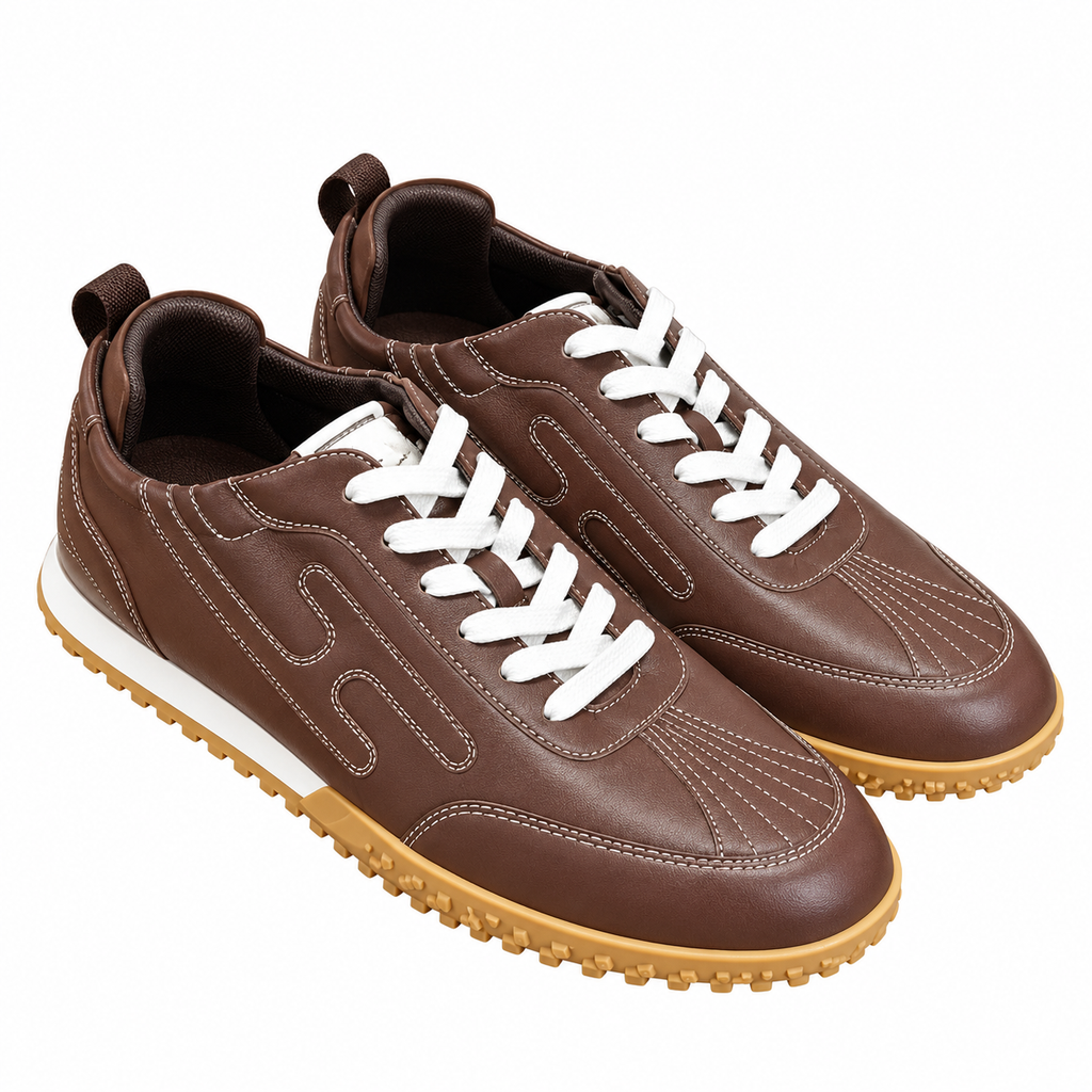 Hermès Brown Contrast-Stitch Lace-Up Sneakers