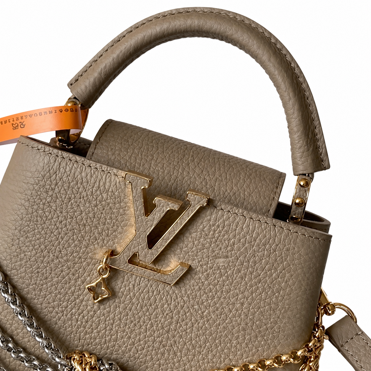Louis Vuitton Capucines — Tourterelle Taurillon, Floral Charm & Dual Chain