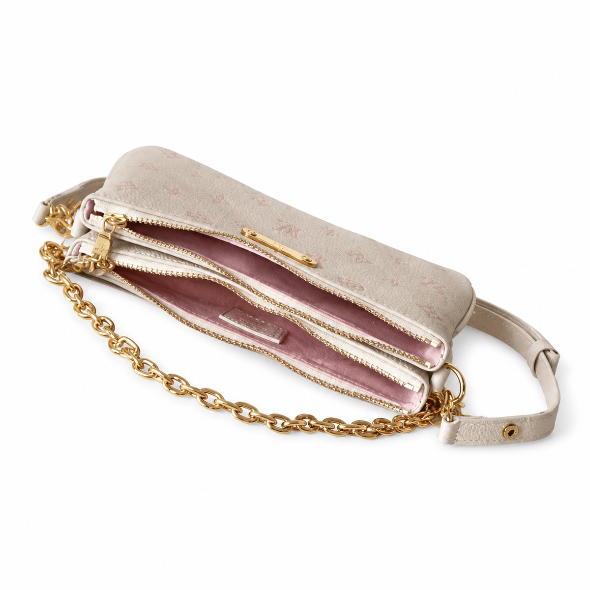 Louis Vuitton Milla MM — Crème Ivoire Empreinte, LV Paris Nameplate, Gold Chain & Leather Shoulder Pad
