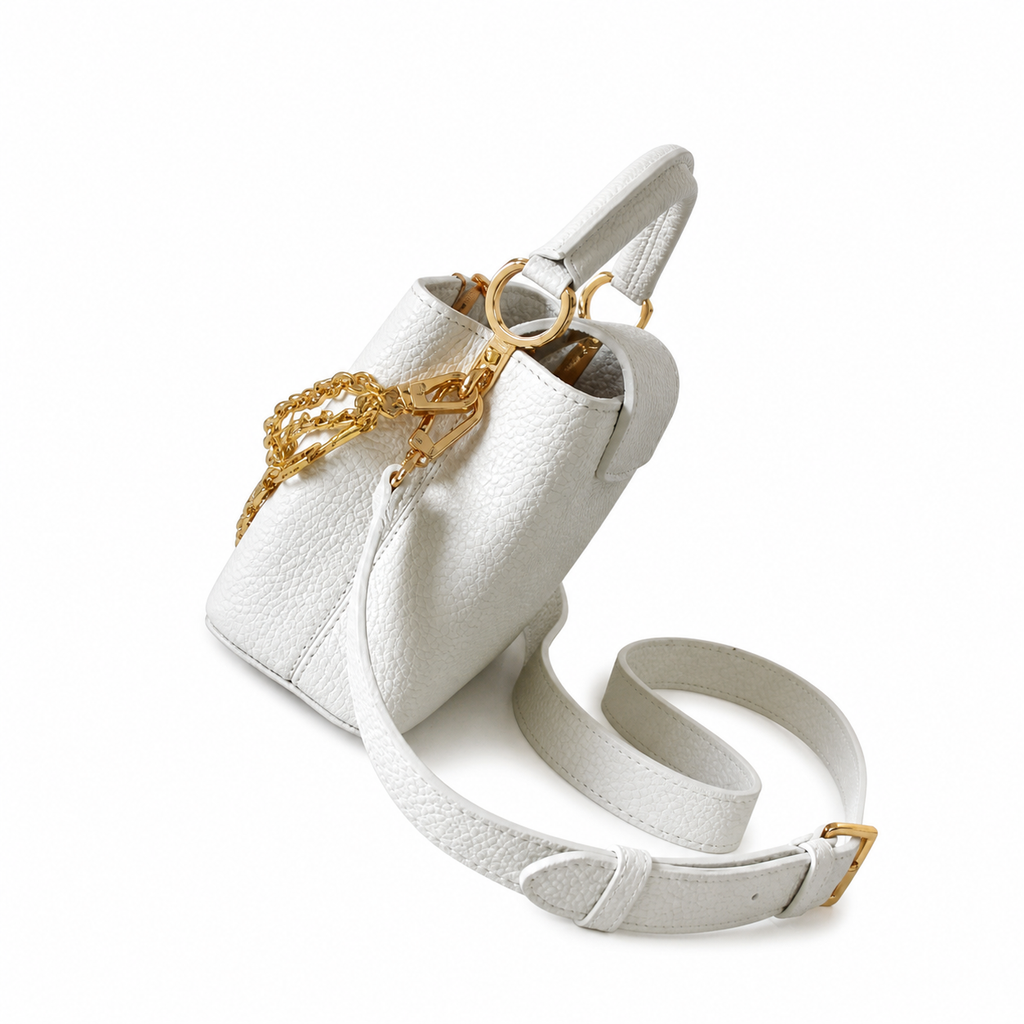 Louis Vuitton Capucines BB — Taurillon Leather in Blanc with Rose-Gold LV Clasp & Braided Chain