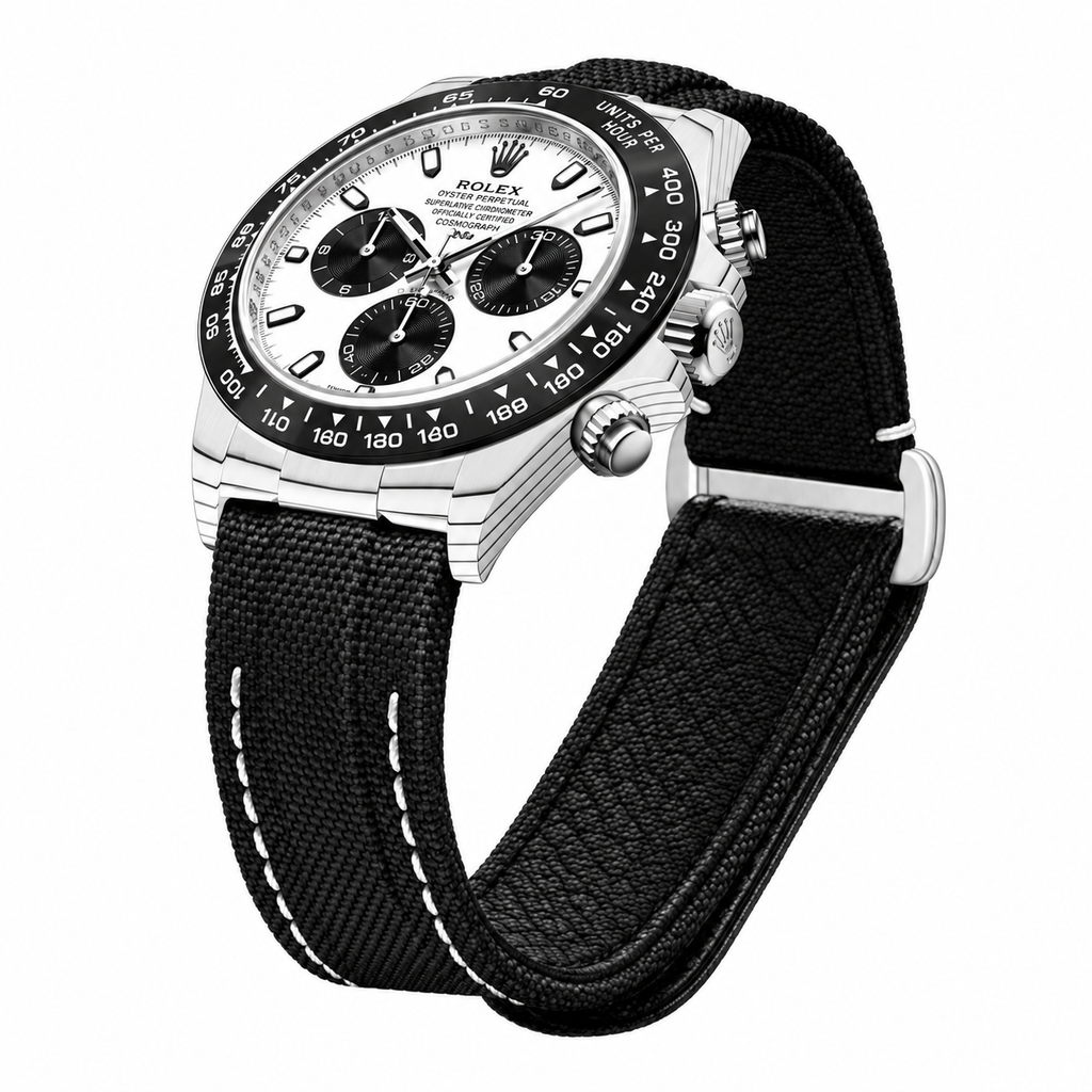Rolex Panda Dial Watch with Black Woven Strap