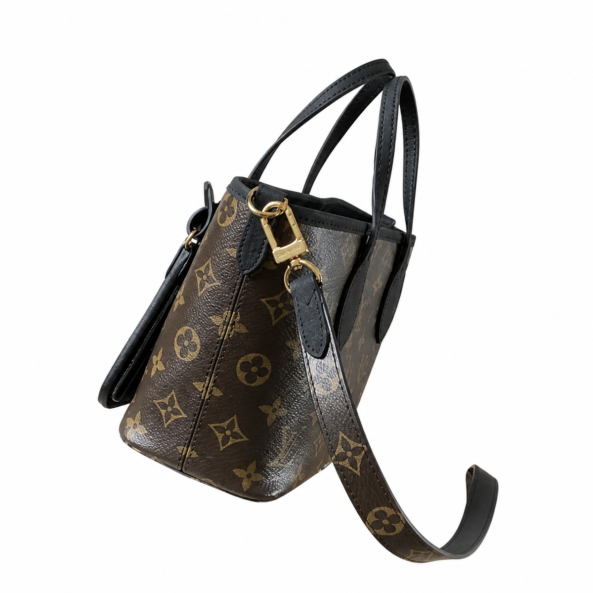 Louis Vuitton Monogram Clutch — Dark Brown Leather Edge Trim, Wristlet Strap & Full-Length Gold Zipper