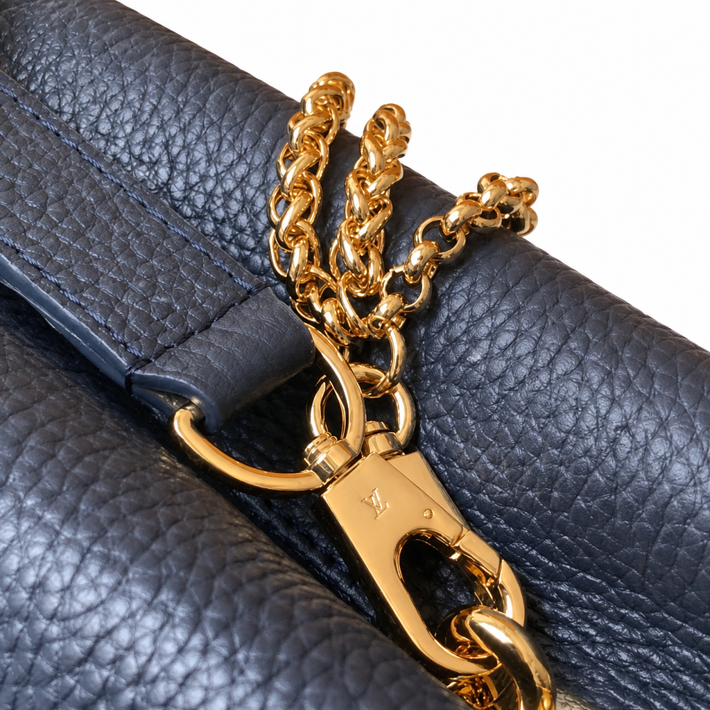 Louis Vuitton Capucines BB — Navy Taurillon, Openwork LV & Orange Bead