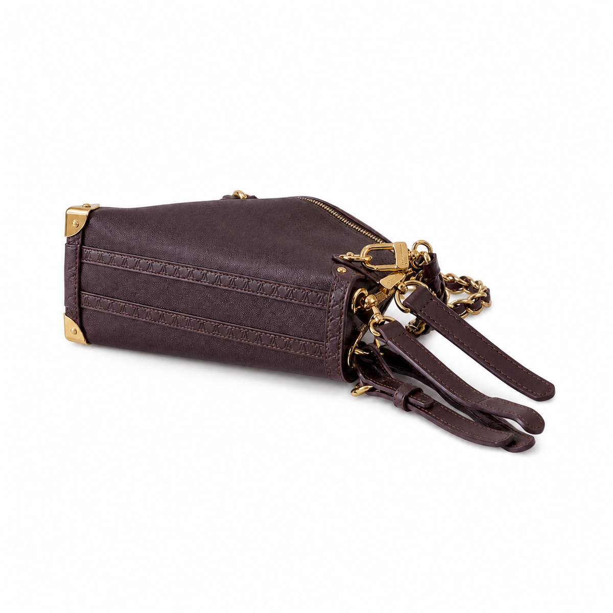 Louis Vuitton Side Trunk MM — Prune Aubergine Empreinte, Leather-Woven Chain Handle, Corner Guards & Zipper