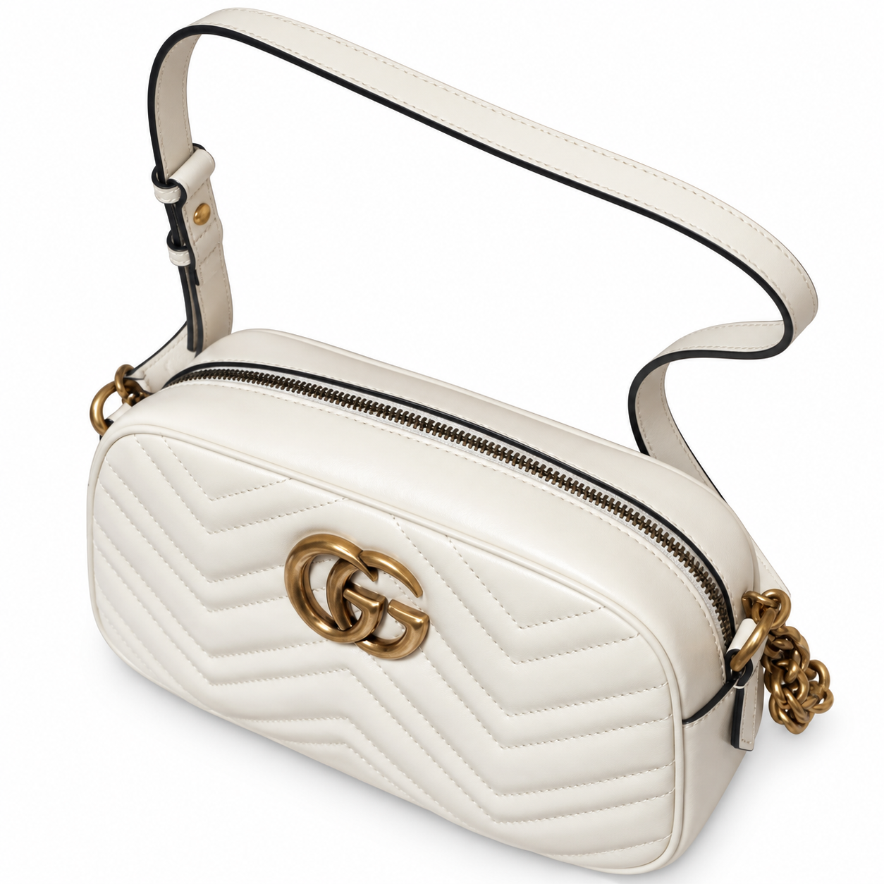 Gucci GG Marmont Small Camera Bag in White Matelassé