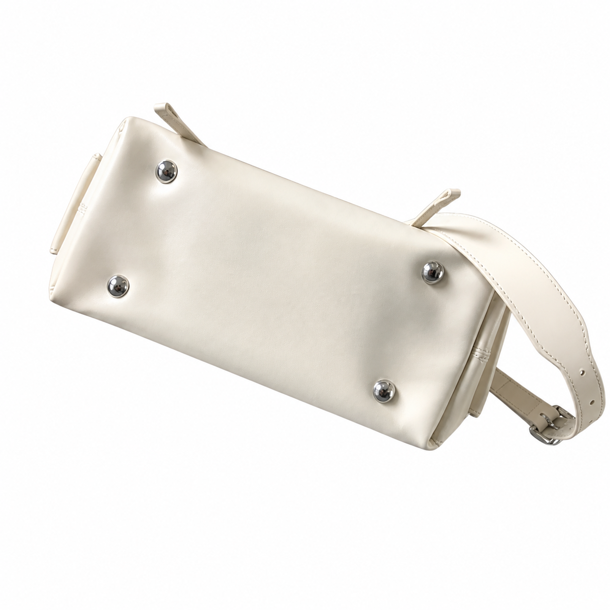 Louis Vuitton Large Shoulder Bag — Blanc Ivoire Smooth Calfskin, Silver Chain, Dome Stud Feet & Monogram Tag