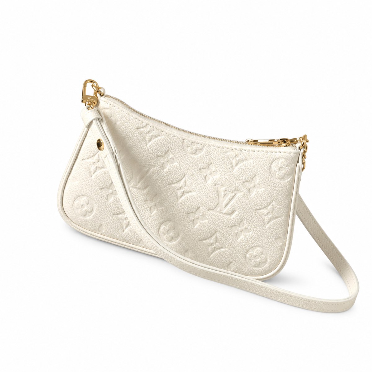Louis Vuitton Félicie Pochette — Cream Empreinte, Gold Chain & Wristlet Ring