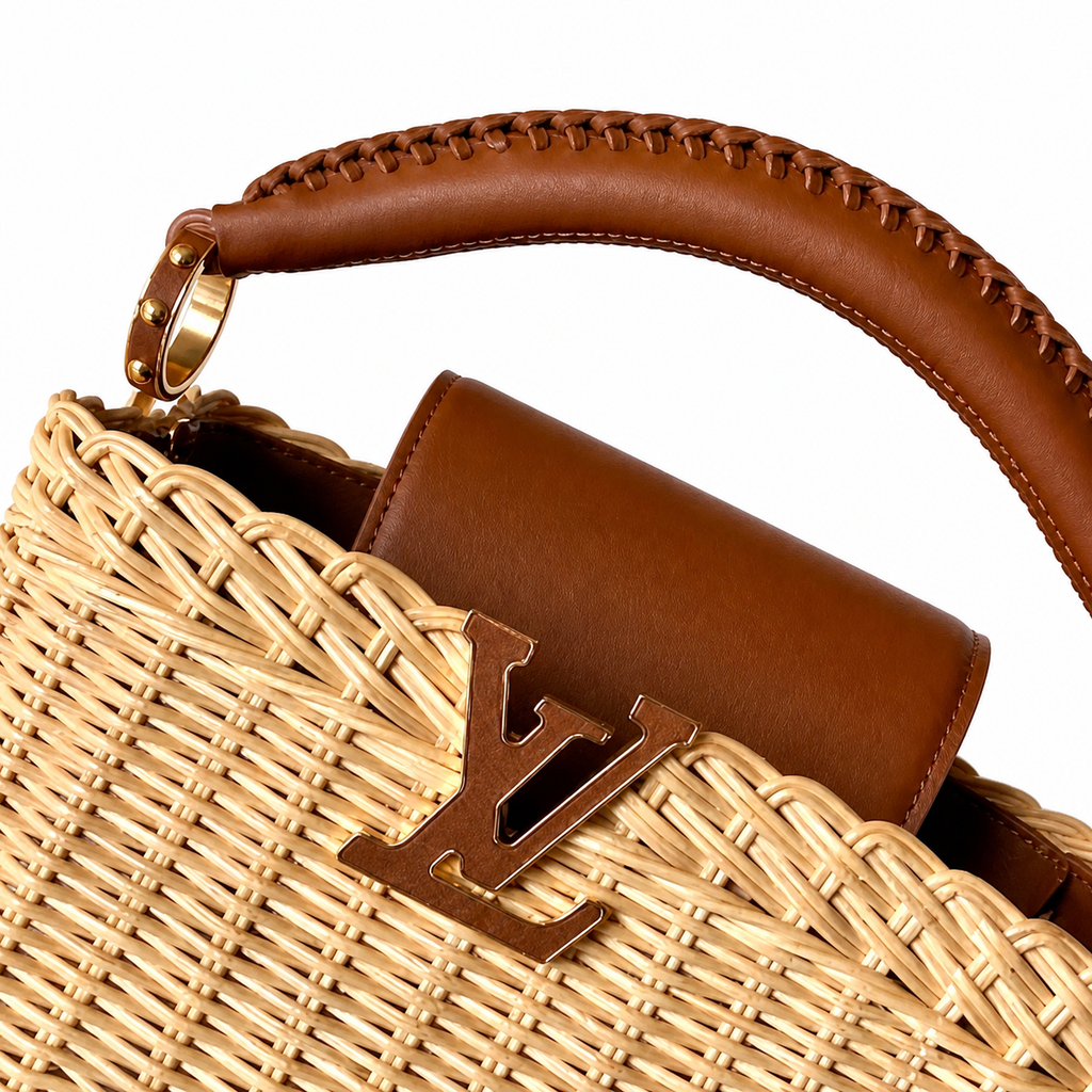 Louis Vuitton Capucines Mini — Hand-Woven Wicker & Cognac Leather