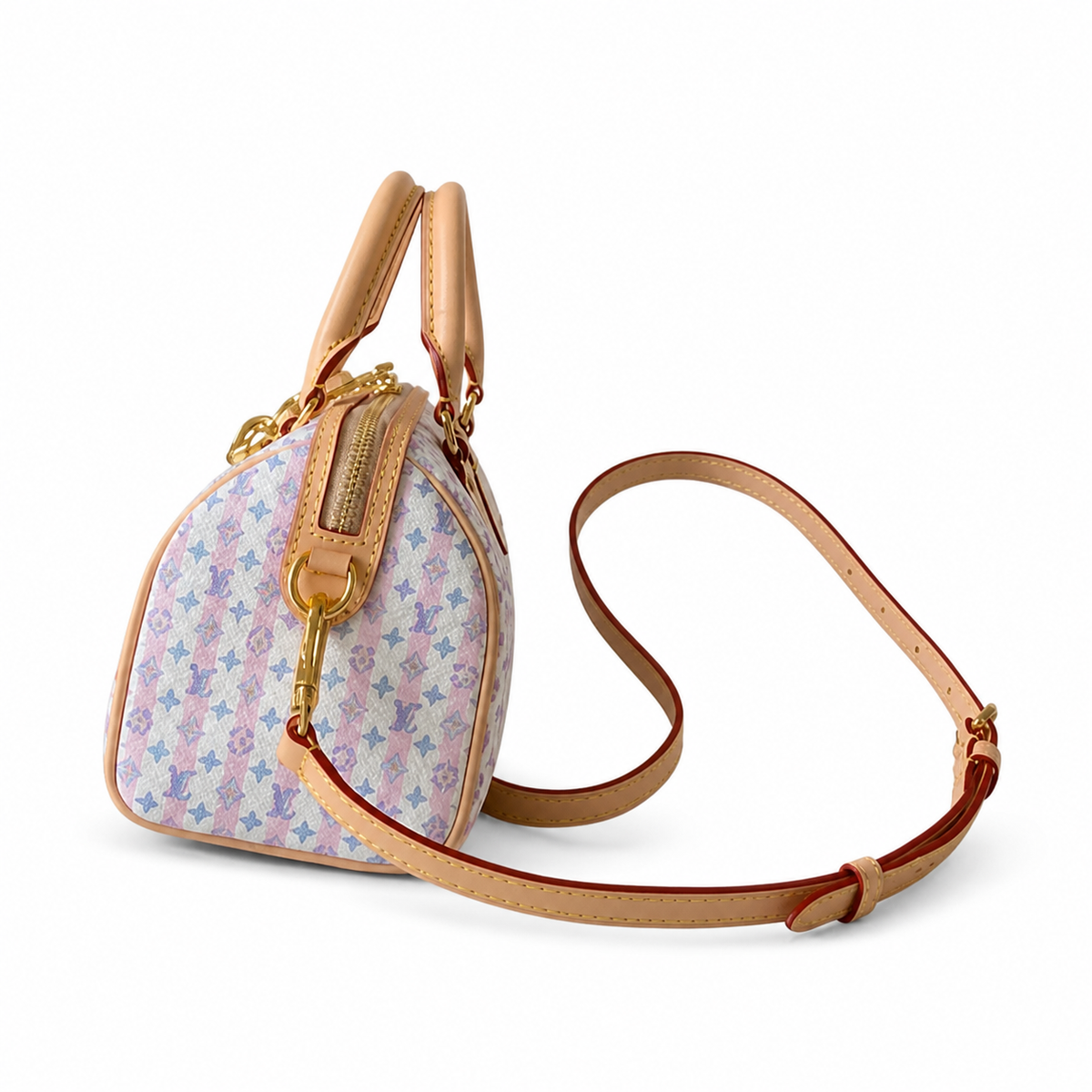 Louis Vuitton Speedy Bandoulière 20 — Monogram Stripe in Rose & Bleu with Vachetta Trim