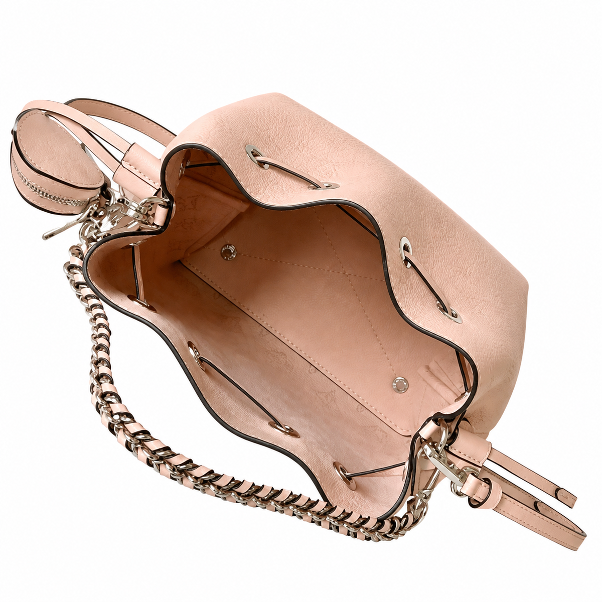 Louis Vuitton Mahina Mini Bucket — Rose Ballerine Perforated, Braided Chain Handle & Round Coin Purse Set