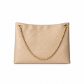 Chanel CC Diagonal Quilted Lambskin Tote | Beige & Gold Chain — 40cm