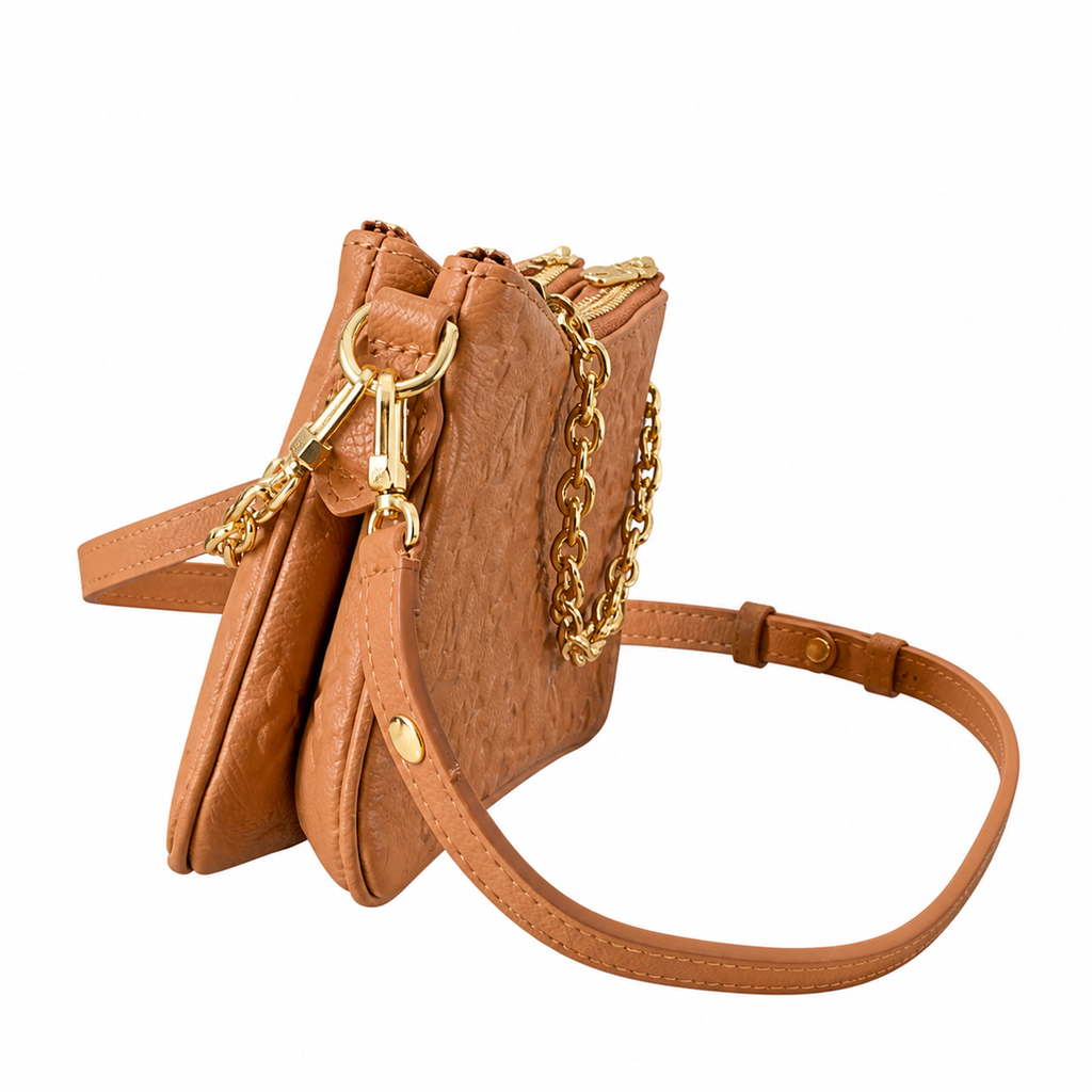 Louis Vuitton Milla MM — Caramel Miel Empreinte, Gold Chain & Adjustable Leather Strap