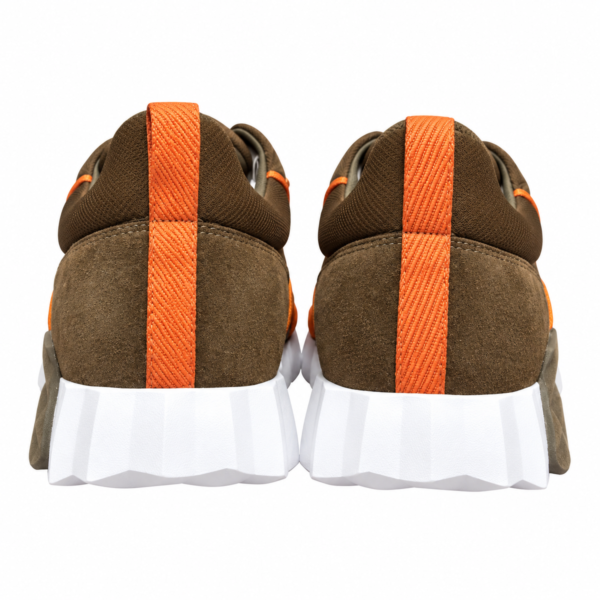 Hermès Olive Brown and Orange Low-Top Sneakers
