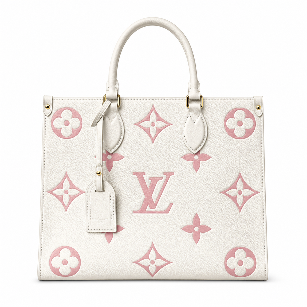 Louis Vuitton OnTheGo MM — Monogram Empreinte Leather in Crème with Rose Poudre Trim & Interior