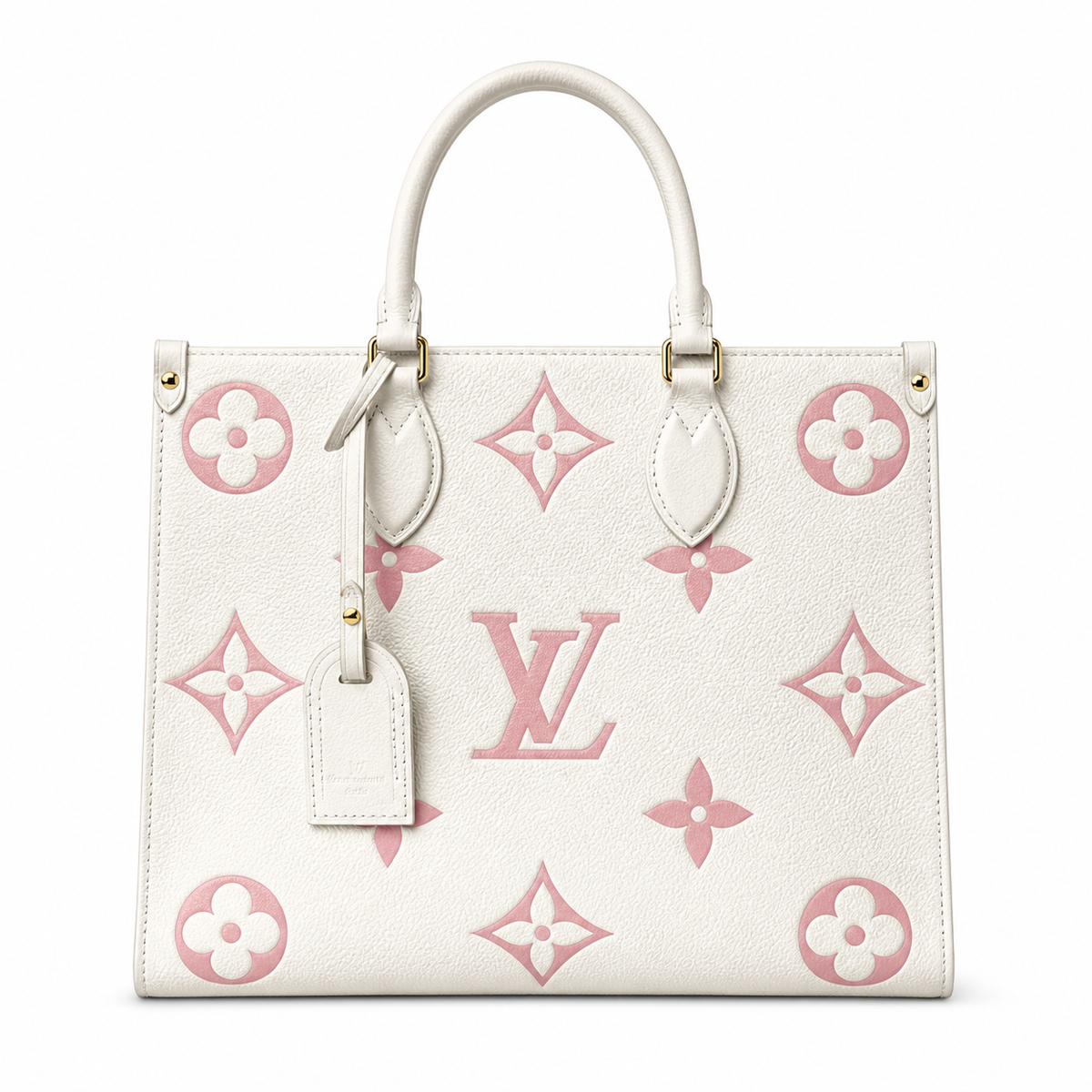 Louis Vuitton OnTheGo MM — Monogram Empreinte Leather in Crème with Rose Poudre Trim & Interior