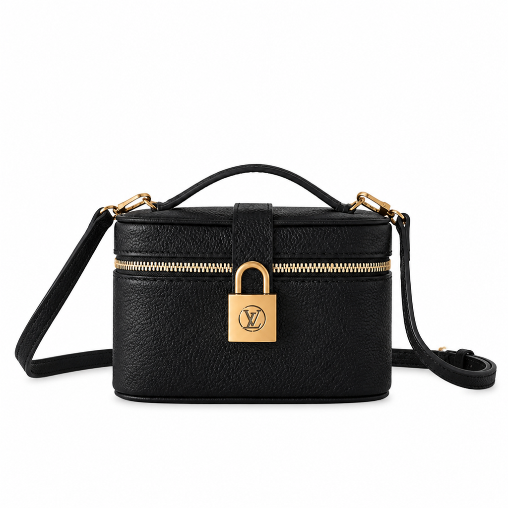 Louis Vuitton Oval Crossbody — Black Empreinte, Antique Gold Padlock & Zip